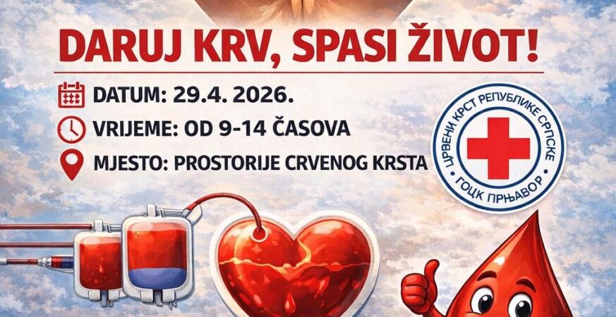 Akcija dobrovoljnog darivanja krvi 29. aprila u Prnjavoru