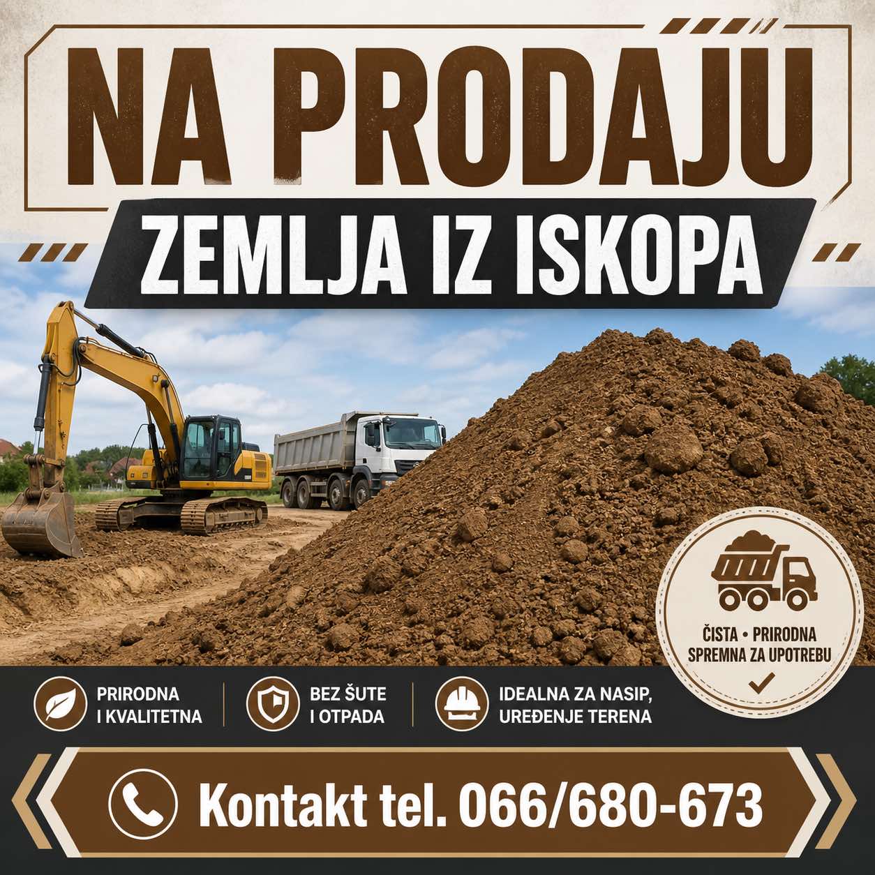 Na prodaju zemlja iz iskopa – idealna za nasipanje i uređenje terena