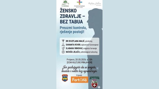 Predavanje „Žensko zdravlje – bez tabua“ 28. maja u Prnjavoru