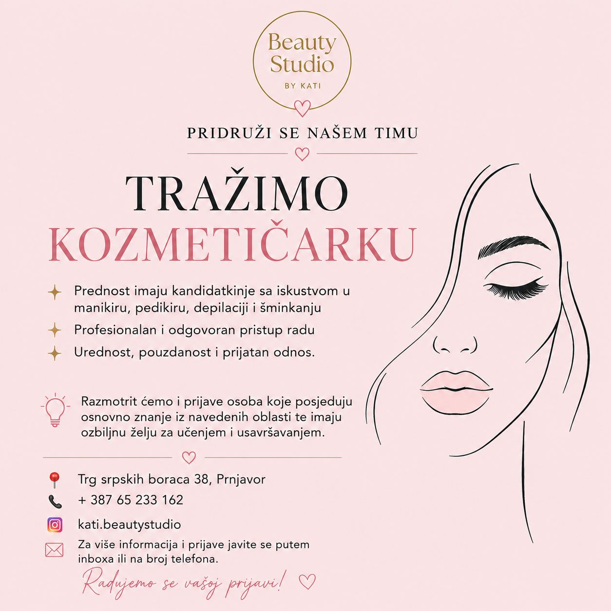 Beauty Studio by Kati traži kozmetičarku – otvorena prilika za zaposlenje u Prnjavoru