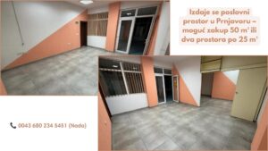 Izdaje se poslovni prostor u Prnjavoru – moguć zakup 50 m² ili dva prostora po 25 m²