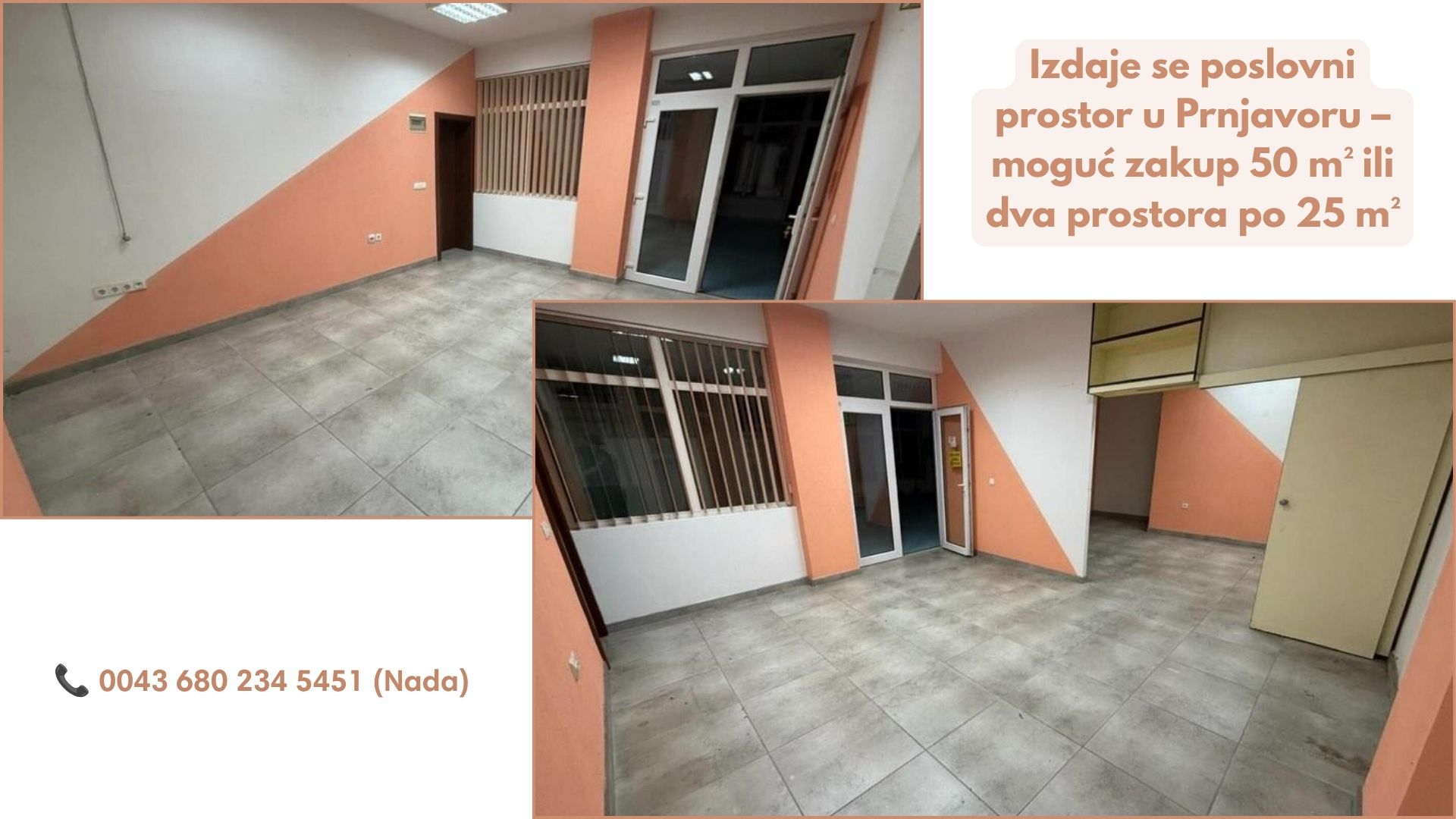 Izdaje se poslovni prostor u Prnjavoru – moguć zakup 50 m² ili dva prostora po 25 m²
