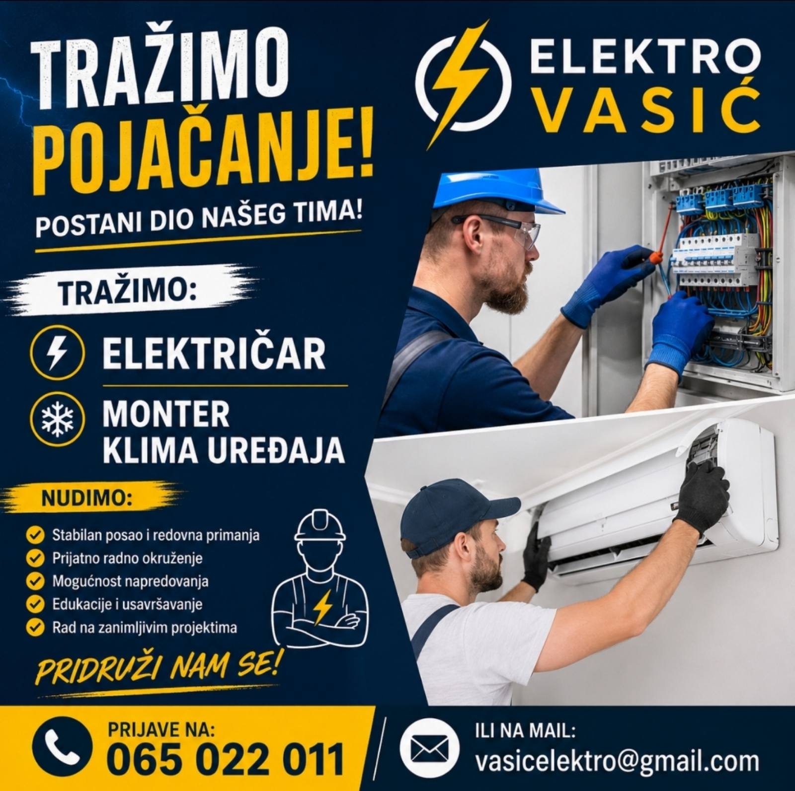 Elektro Vasić širi tim: Otvoren konkurs za električare i montere klima uređaja