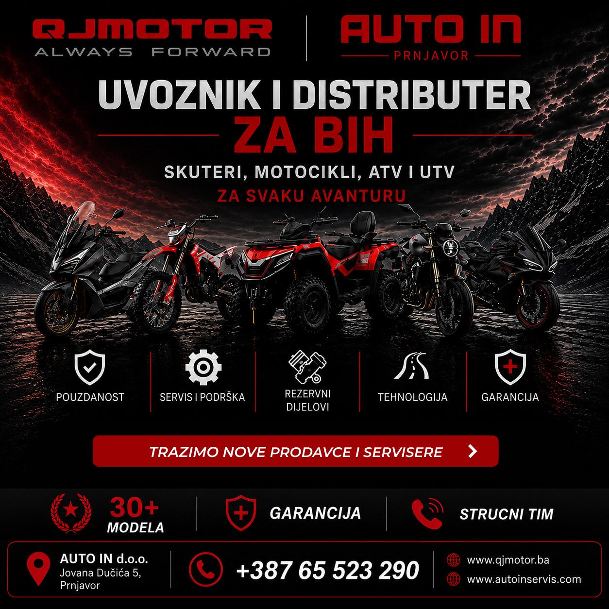 QJMotor stigao u Prnjavor – više od 30 modela motocikala, skutera i ATV vozila u ponudi AUTO IN-a