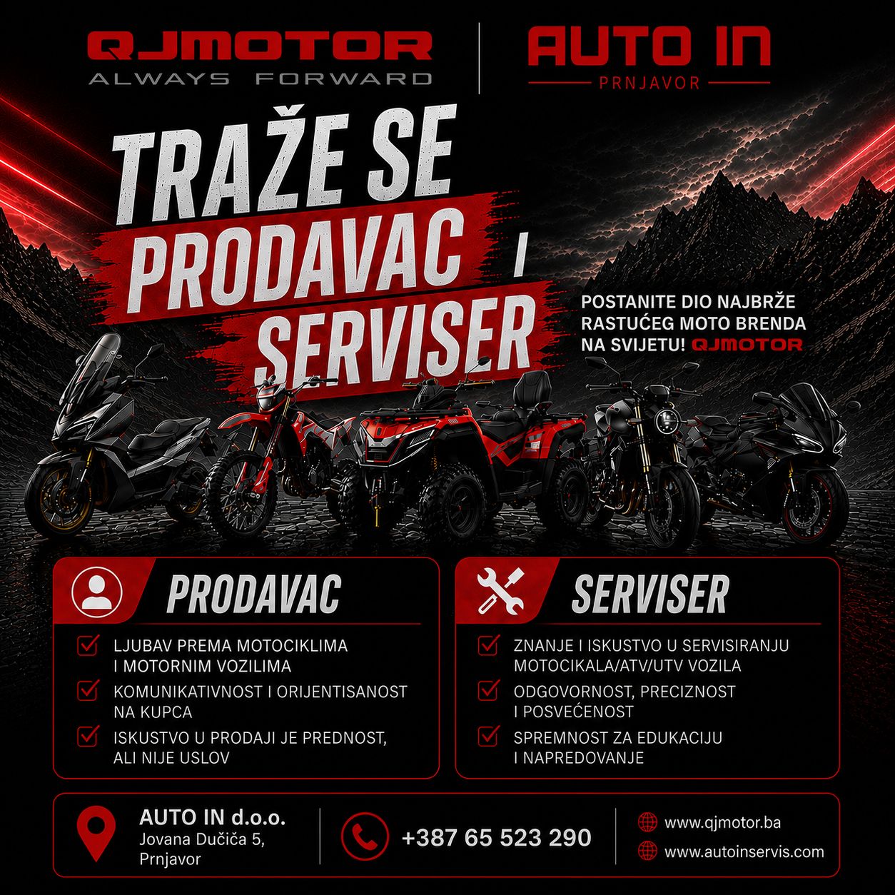 QJMotor stigao u Prnjavor – više od 30 modela motocikala, skutera i ATV vozila u ponudi AUTO IN-a