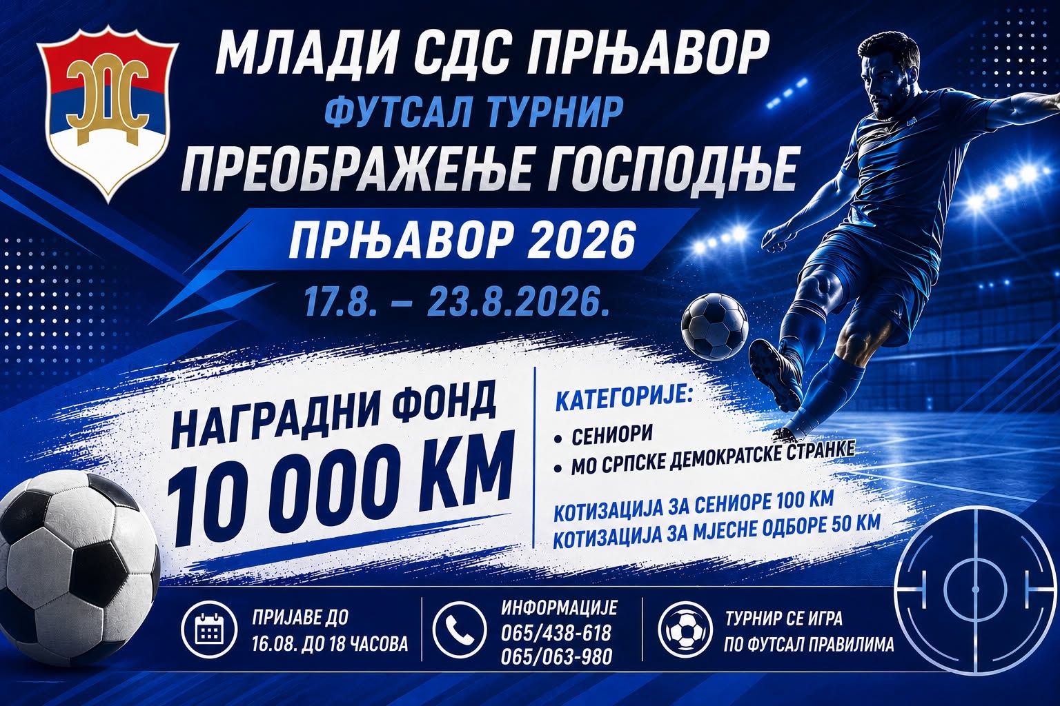 Jubilarni 20. futsal turnir „Preobraženje Gospodnje – Prnjavor 2026“ od 17. do 23. avgusta