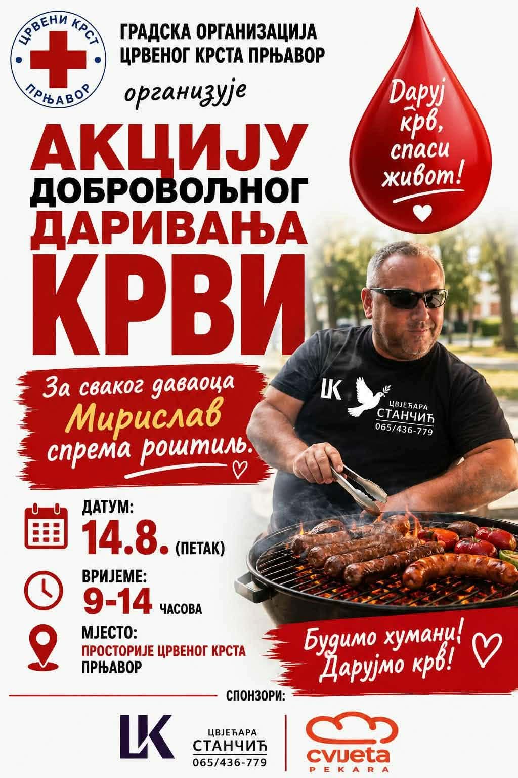 Akcija dobrovoljnog darivanja krvi 14. avgusta, za svakog davaoca Mirislav sprema roštilj
