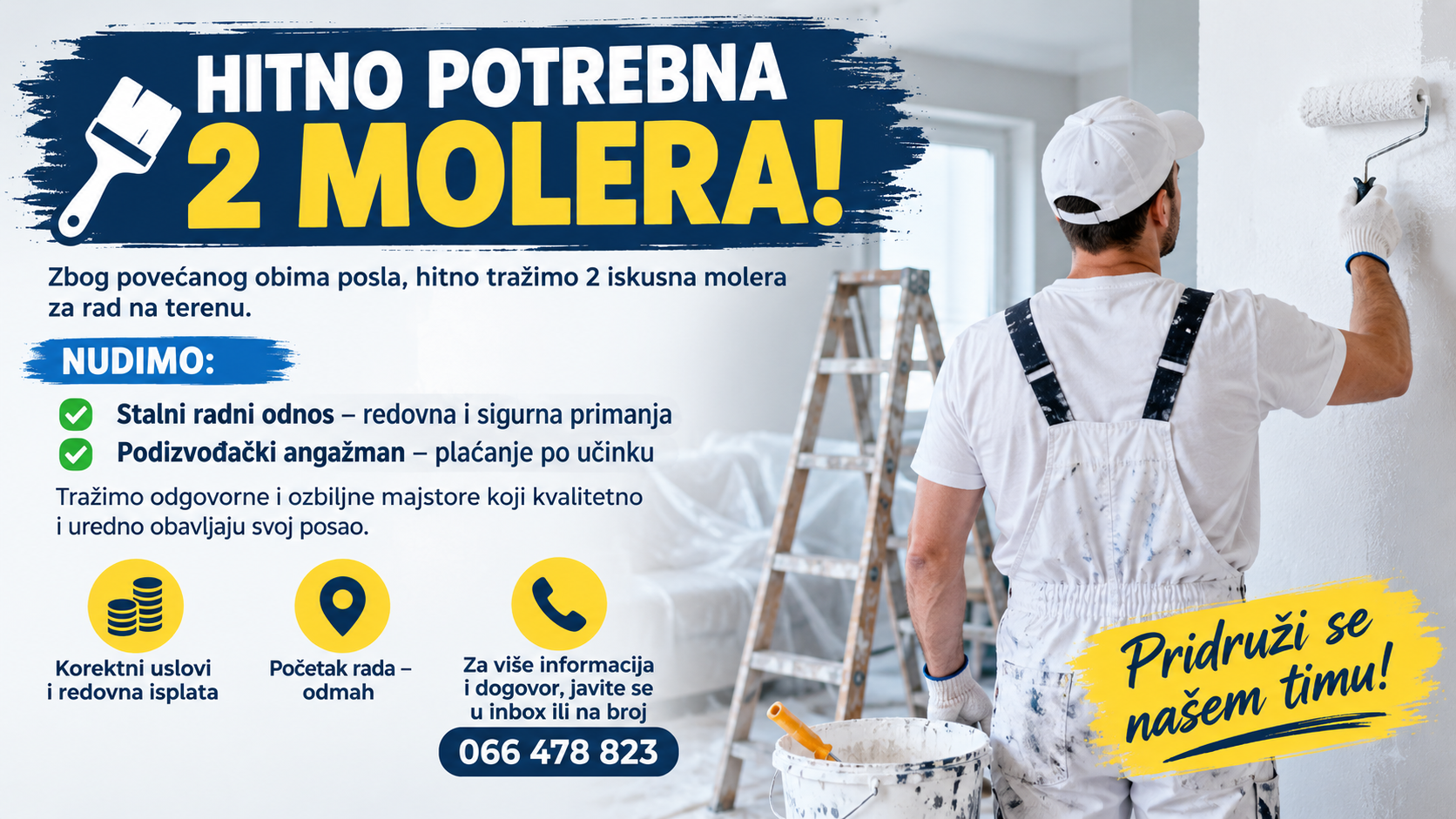 Hitno potrebna dva molera: Stalni radni odnos ili podizvođački angažman