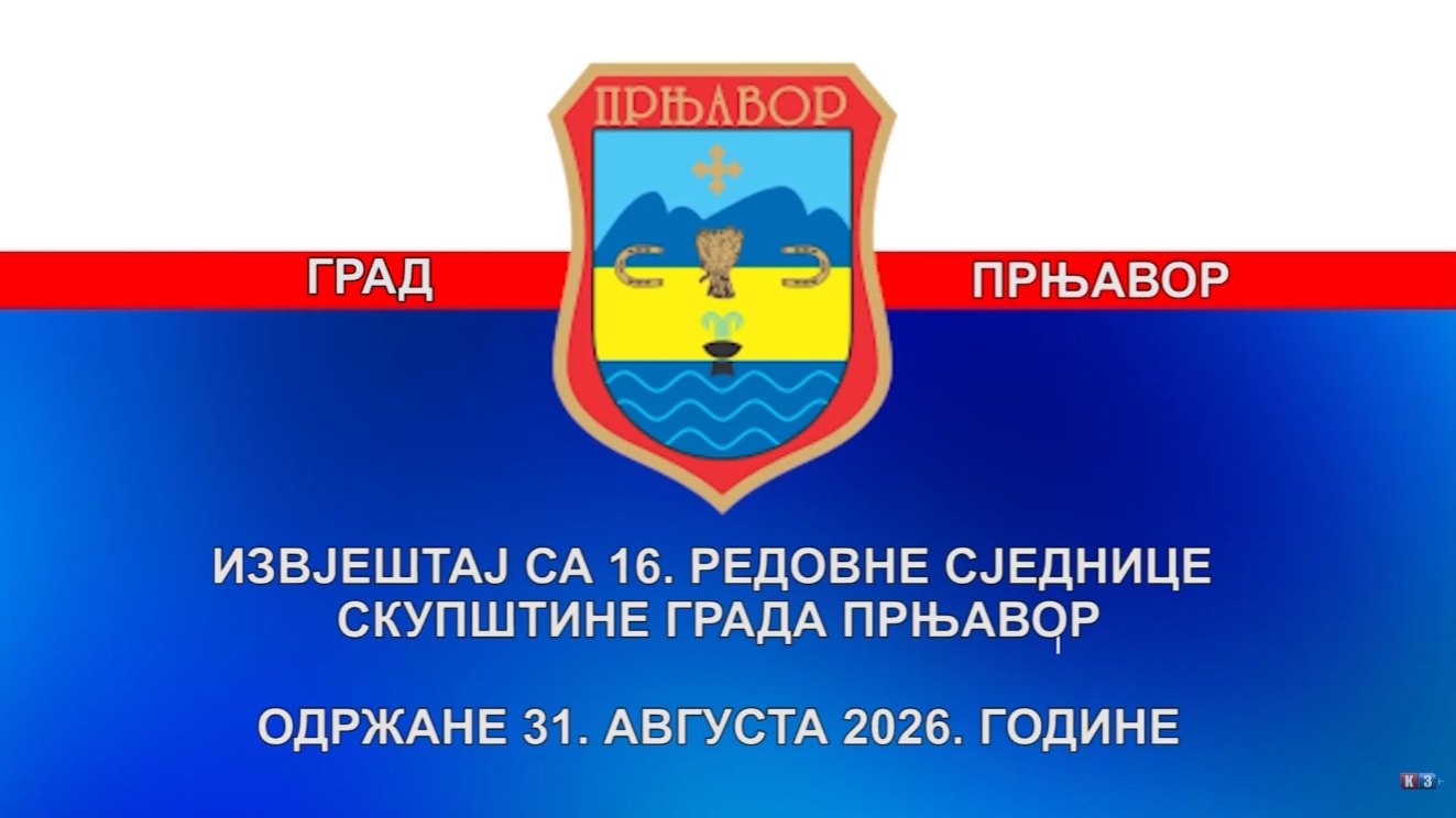 Izvještaj sa 16. redovne sjednice Skupštine grada Prnjavor, održane 31.08.2026. godine – TV K3
