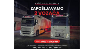 Adžić d.o.o. Derventa zapošljava vozače za međunarodni transport – plata do 5.000 KM