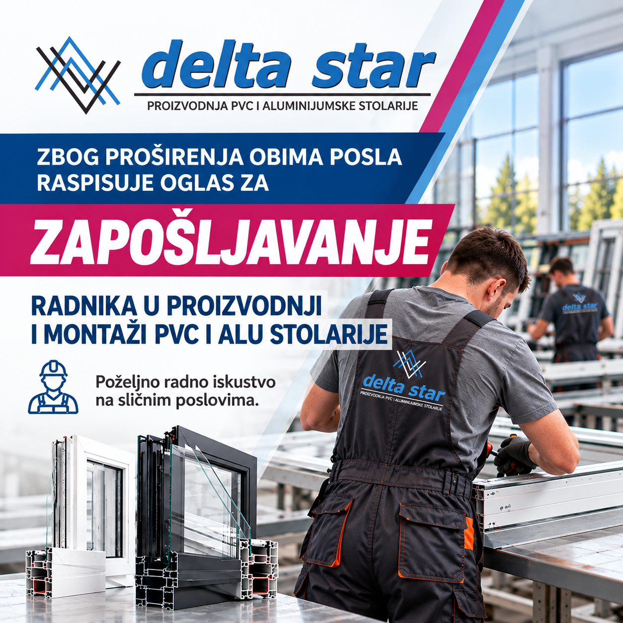 Delta Star zapošljava radnike u proizvodnji i montaži PVC i ALU stolarije